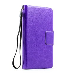 Samsung Galaxy S5 SM-G900 Slim Flip Leather Wallet TPU Case with Strap and Stand (Purple)